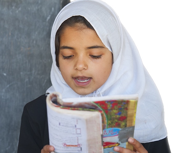 Afghan girl reading book