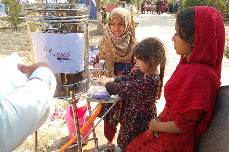 Handwashing station in Afghan refugee camp