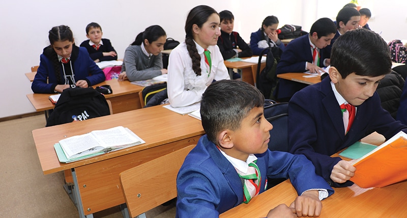 Students in a classroom in Tajikistan