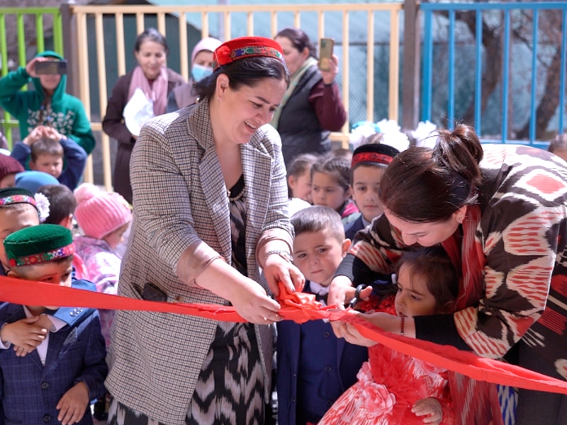 Ribbon cutting ceremony at preschool 2 in Tajikistan