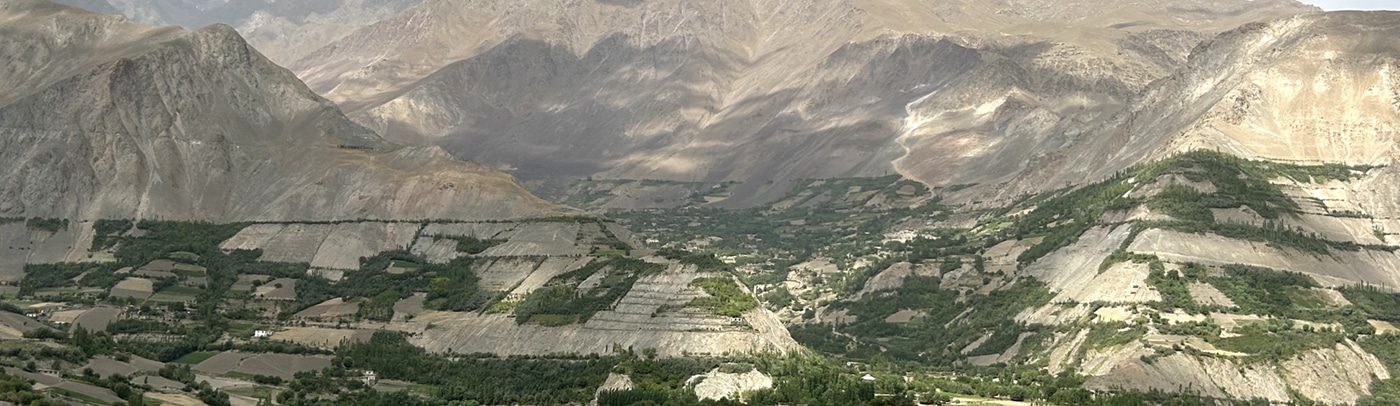 Tajikistan Mountain Range and village