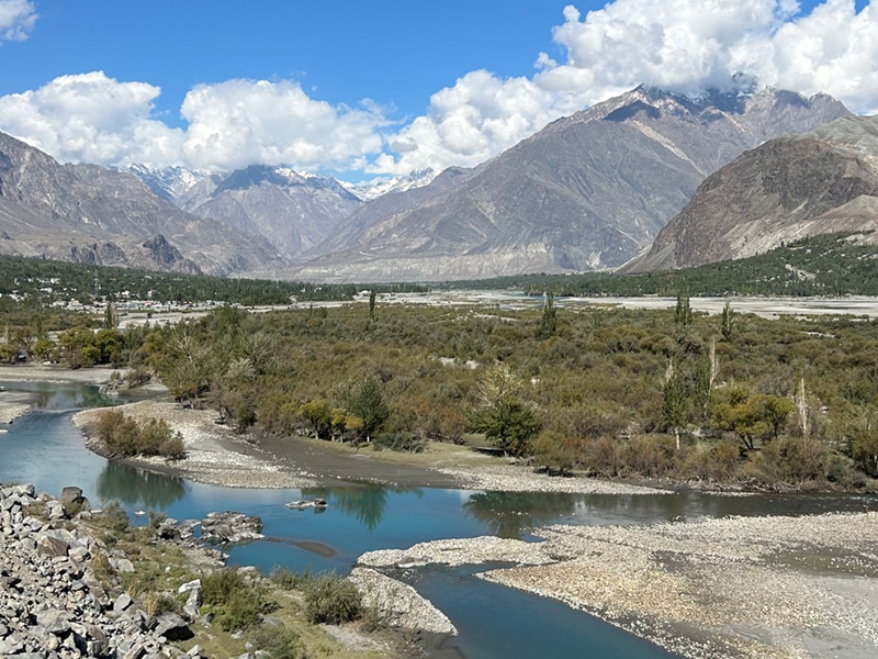 Landscape in Pakistan with mountains in the background