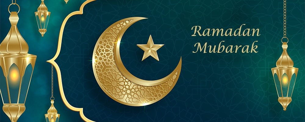 Ramadan Kareem design on Islamic background with gold pattern on paper color background (translation : Ramadan Kareem)