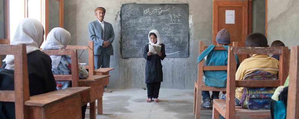 Girl in classroom in Afghanistan